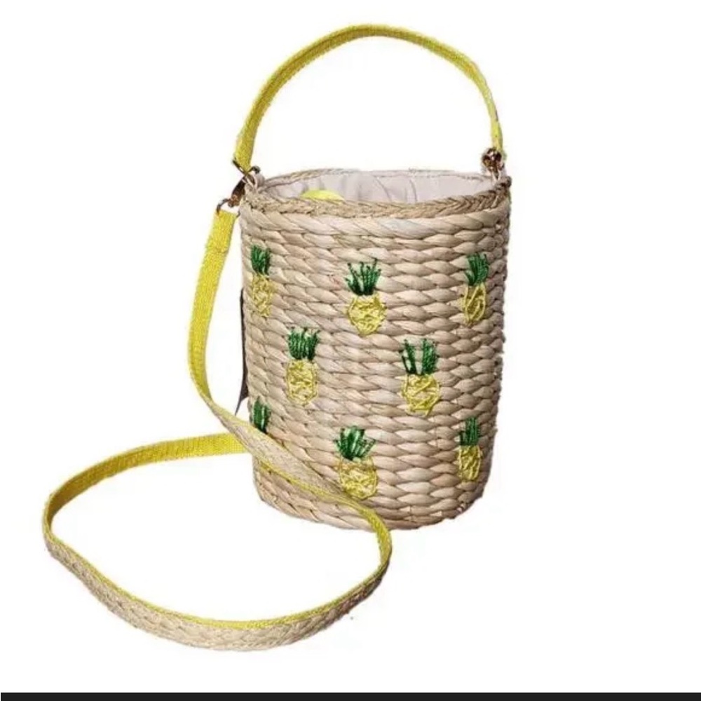 Rachel Ashwell Crossbody Pineapple Embroidered Bucket Bag